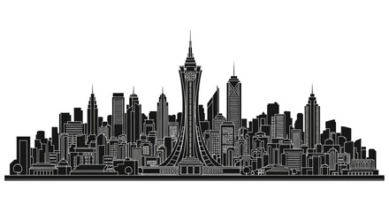 Fototapeta premium Black and white city skyline silhouette illustration