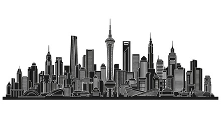 Fototapeta premium Shanghai City Skyline Silhouette Illustration for Urban Design