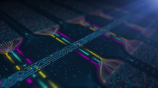 Artificial Intelligence neural network processing big data with binary code motion graphics seamless loop