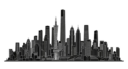 Obraz premium Guangzhou Skyline Silhouette Vector Illustration