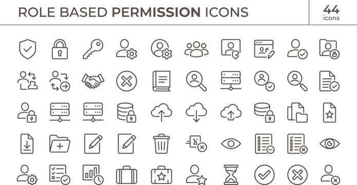 Role based permission icons in clean outline style for access control dashboard interface and user authorization systems