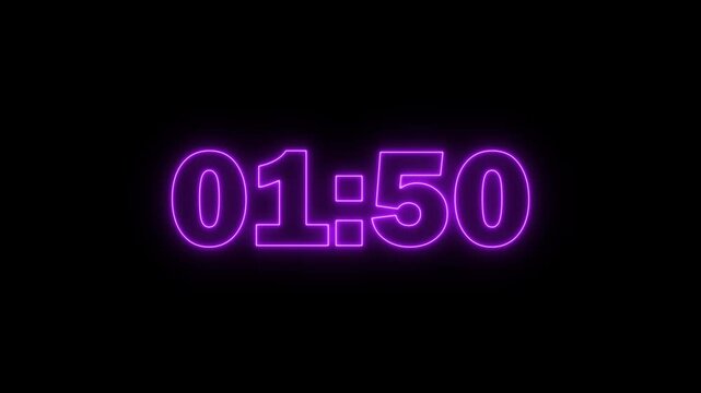 Neon purple digital countdown timer clock display for motion and broadcast overlay
