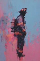 Fototapeta premium Firefighter Silhouette Against Colorful Background
