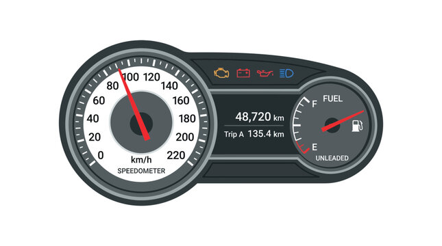 Car Dashboard Speedometer and Fuel Gauge Isolated on White
