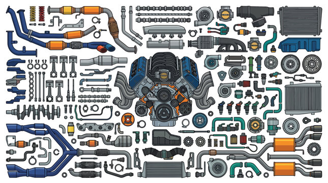 Car Engine Parts Assortment - Automotive Components Collection