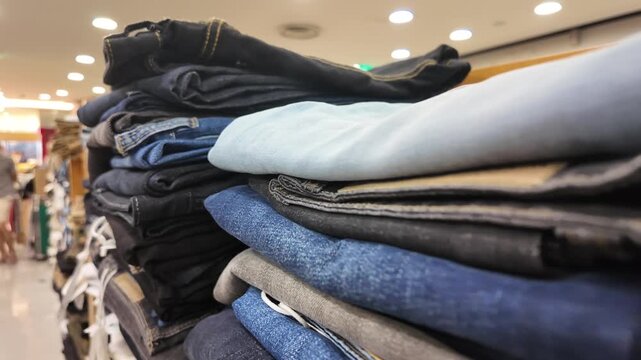 Clothes stacked inside a store in early morning hours