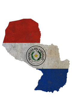 Paraguay map with national flag texture and grunge wall effect