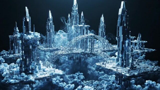 Fantasy ice castle, frozen citadel, winter wonderland, crystalline structures, architectural marvel