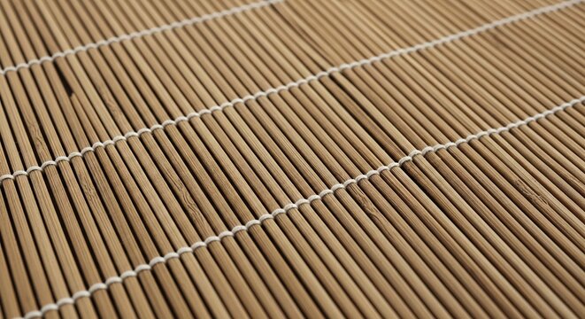 Close-up View of a Textured Bamboo Mat Surface with Parallel Lines.