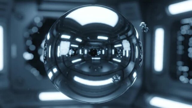 Futuristic Sphere Reflecting Sci-Fi Space Station Corridor Lights