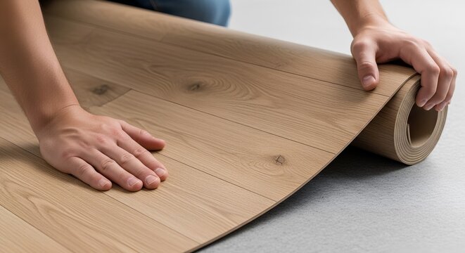 Hands Installing Soft Beige Carpet Flooring for Cozy Modern Interior Home Renovation