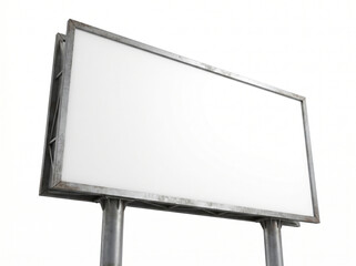 Obraz premium Large Industrial Empty Lightbox Signboard on Metal Pillars Low Angle View Blank Outdoor Advertising Mockup Board Banner Commercial City Template Street Billboard White Background
