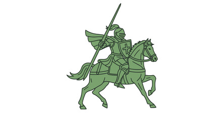 Fototapeta premium Green Knight on Horseback with Spear, Medieval Warrior Silhouette