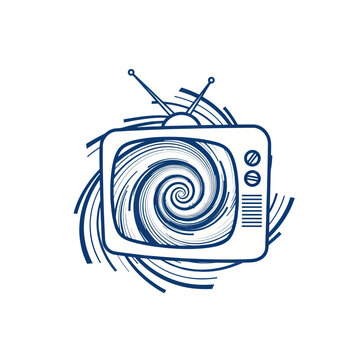 Vintage Television with Swirling Vortex Screen and Abstract Waves