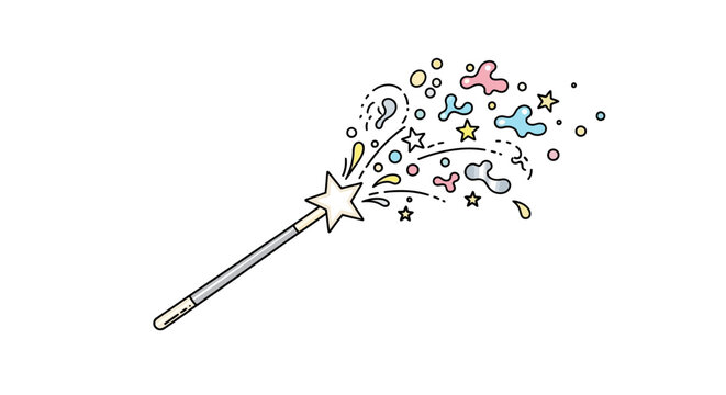 Magical wand vector illustration with star and colorful bubbles on white