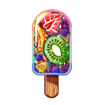 Colorful Fruit Popsicle Kawaii Illustration - Transparent PNG Clipart