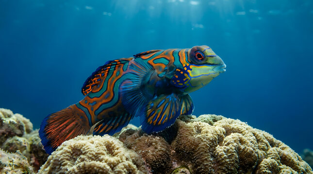Mandarinfish Resting on Coral Reef