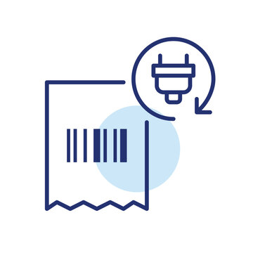 Barcode scan and electric plug in renew arrow. Pixel perfect, editable stroke vector icon