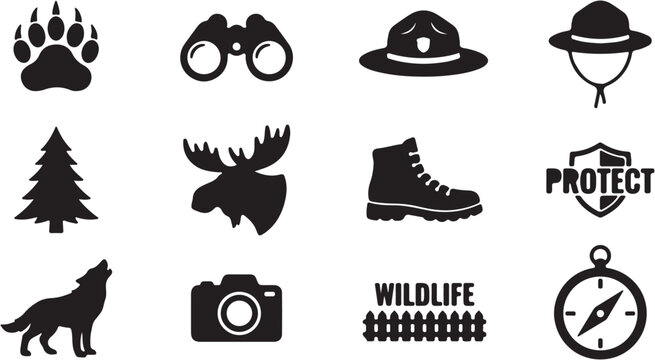 Collection of wildlife and outdoor activity icons.
