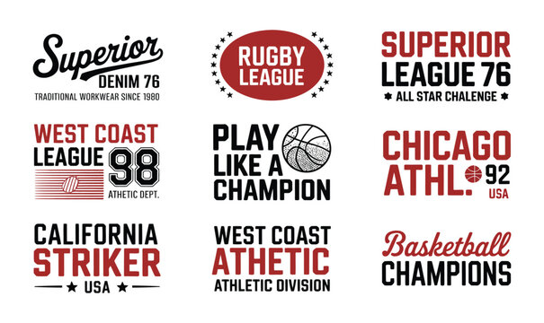 Varsity Sports Typography and College League Badge Set for T-Shirt Apparel Print Design