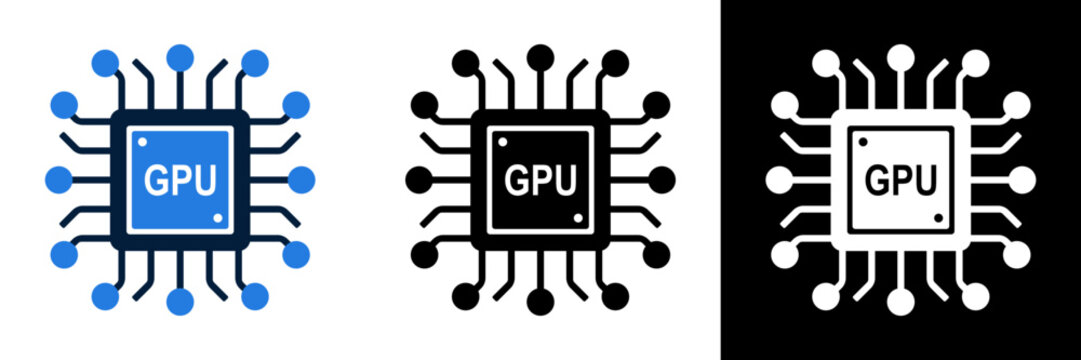 GPU chip icon set for technology and computing.