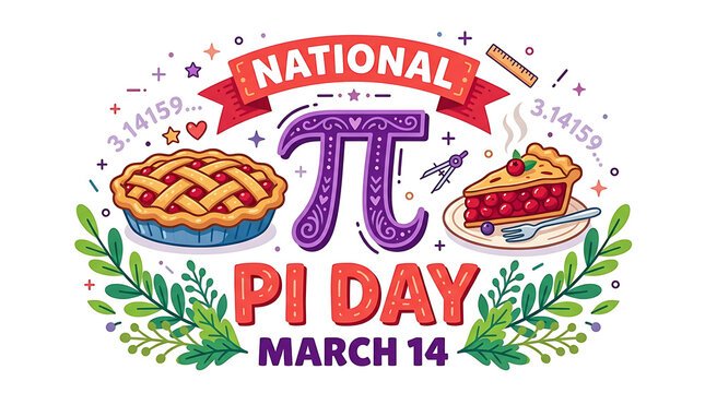 National pi day celebration illustration with pies and math symbol
