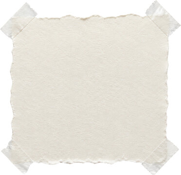 Torn squared paper with tape attached to a blank white background for notes