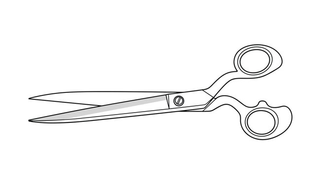Open pair of professional tailoring or sewing scissors with long sharp blades and ergonomic black handles depicted in a clean outline style.