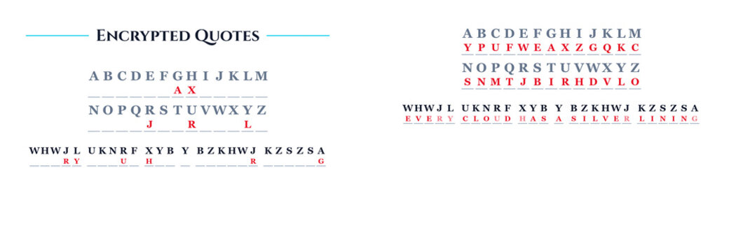 Encrypted quote puzzle with substitution cipher solution worksheet