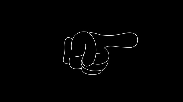 Minimal hand pointing right direction icon isolated on black background. Simple outline hand gesture symbol representing navigation, direction, selection, click, Modern vector illustration.