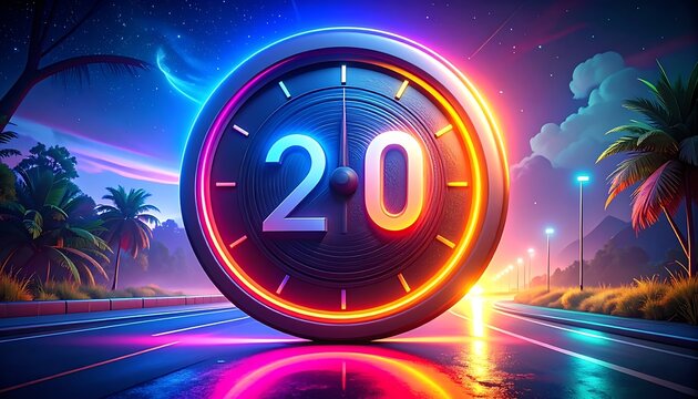 Neon clock on a tropical road.