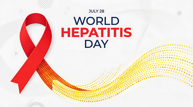 World hepatitis day july 28 awareness red ribbon design with hepatitis