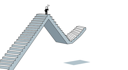 Confused Businessman on Wavy Staircase, Question Mark Symbol © antok