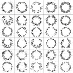 Hand Drawn Botanical Wreath Elements Decorative Circles Floral and Leaf Designs © Choate