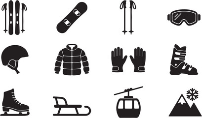 Collection of winter sports equipment icons. © Idaryati