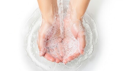 Fototapeta premium Hands cupped under a stream of clean water.