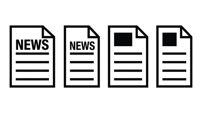 Newspaper article document line icon layout displaying press media or journal publications