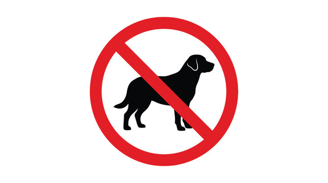 Circular ban sign featuring black domestic dog silhouette representing restricted area warning