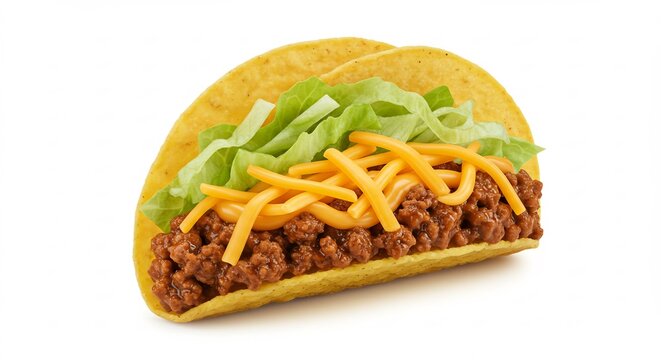 Crispy hard shell taco filled with savory meat fresh lettuce and shredded cheese under bright studio light. AI Generated