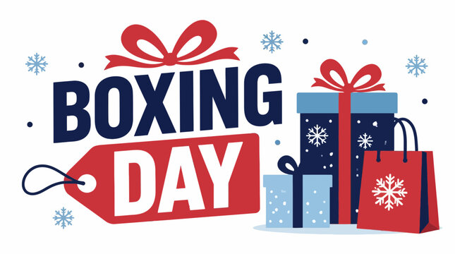 Boxing Day Sale with Gifts and Snowflakes