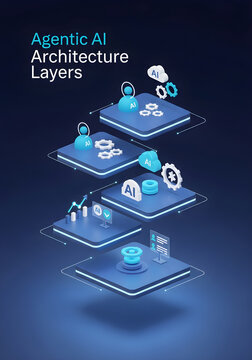 Isometric 3D Visualization of Modern Agentic AI Architecture Layers