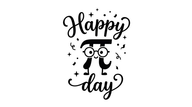 Happy pi day typography design with cute mathematical symbol, academic