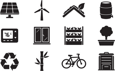 Fototapeta premium Eco friendly sustainable energy icons set.