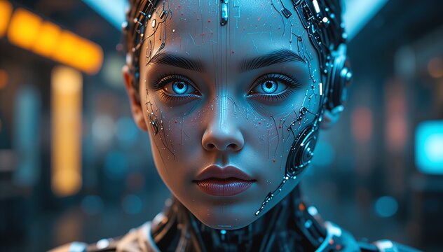 humanoid android portrait with futuristic artificial intelligence concept