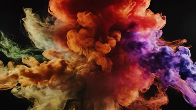 Asap Abstrak Biru Magenta. Gambar menampilkan semburan asap bertekstur lembut dengan gradasi warna biru dan magenta di atas latar hitam pekat, menciptakan komposisi visual dramatis yang cocok untuk ke