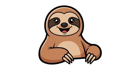 Obraz premium Cute Cartoon Sloth Smiling and Waving.