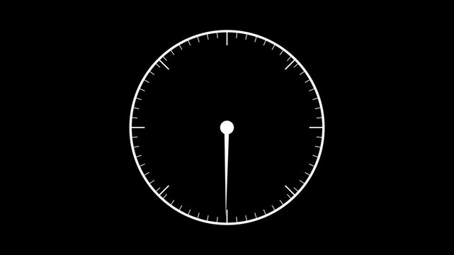Minimalist analog clock face icon animation, clean white line art on black. 4k video