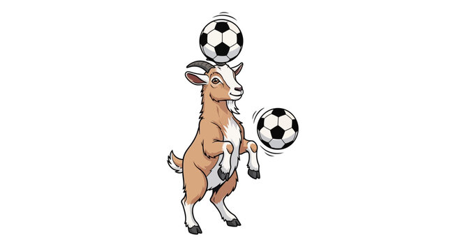 Funny Goat Juggling Soccer Balls, Cartoon Style, Isolated on White