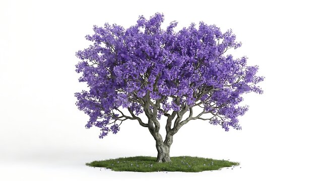 Jacaranda tree in bloom with lush purple flowers on white background