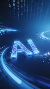 Glowing blue ai letters on dark background